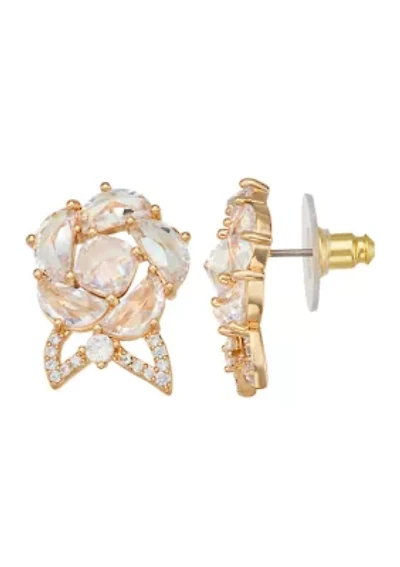 Gold Tone Crystal Flower Stud Earrings