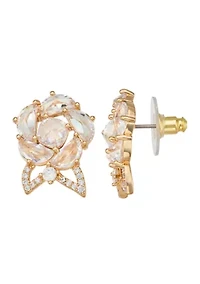 Gold Tone Crystal Flower Stud Earrings