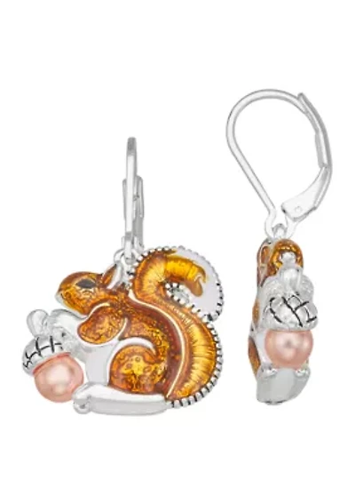 Silver-Tone Brown Squirrel Drop Earrings
