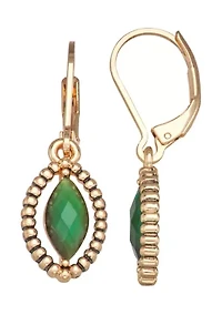 Gold Green Stone Drop Earrings