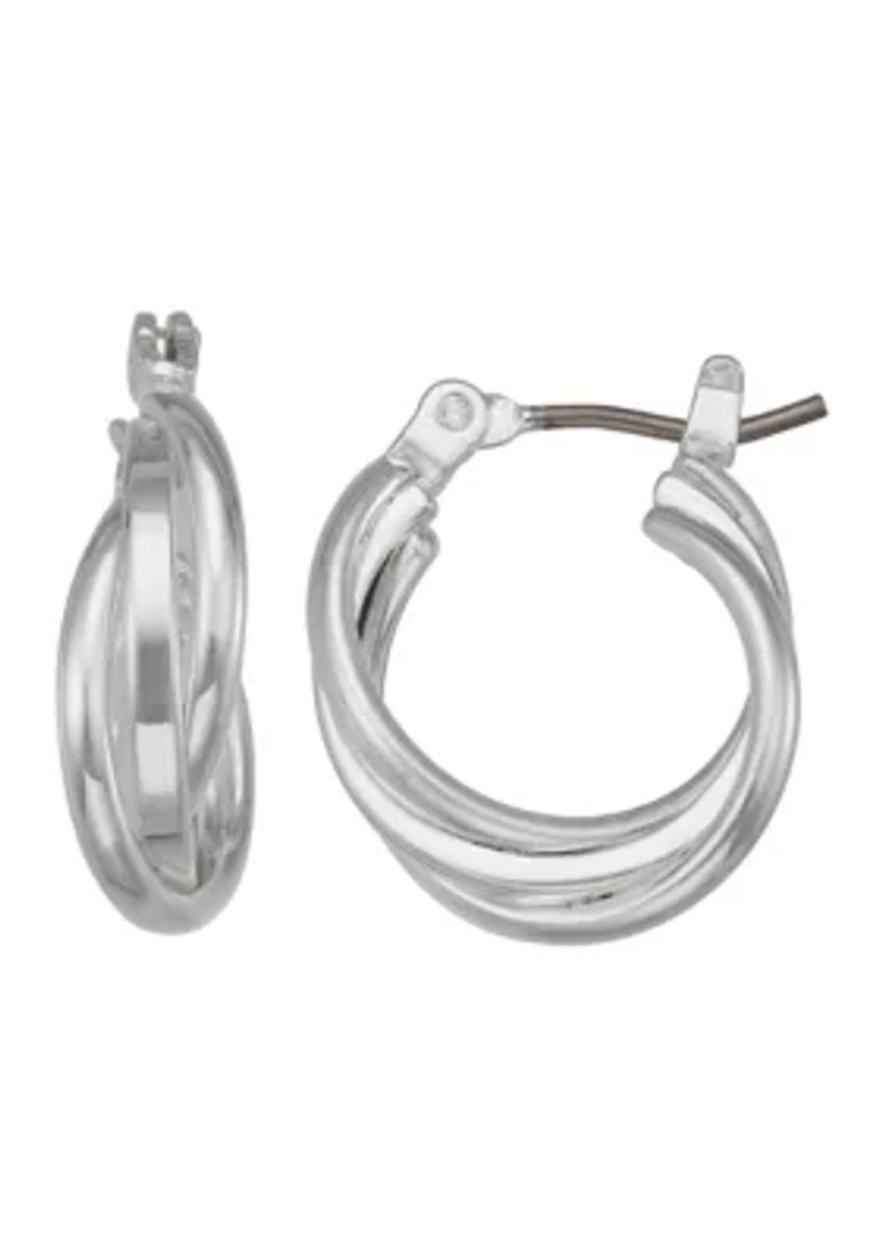 Twisted Silver Huggie Earrings
