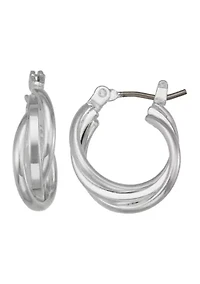 Twisted Silver Huggie Earrings