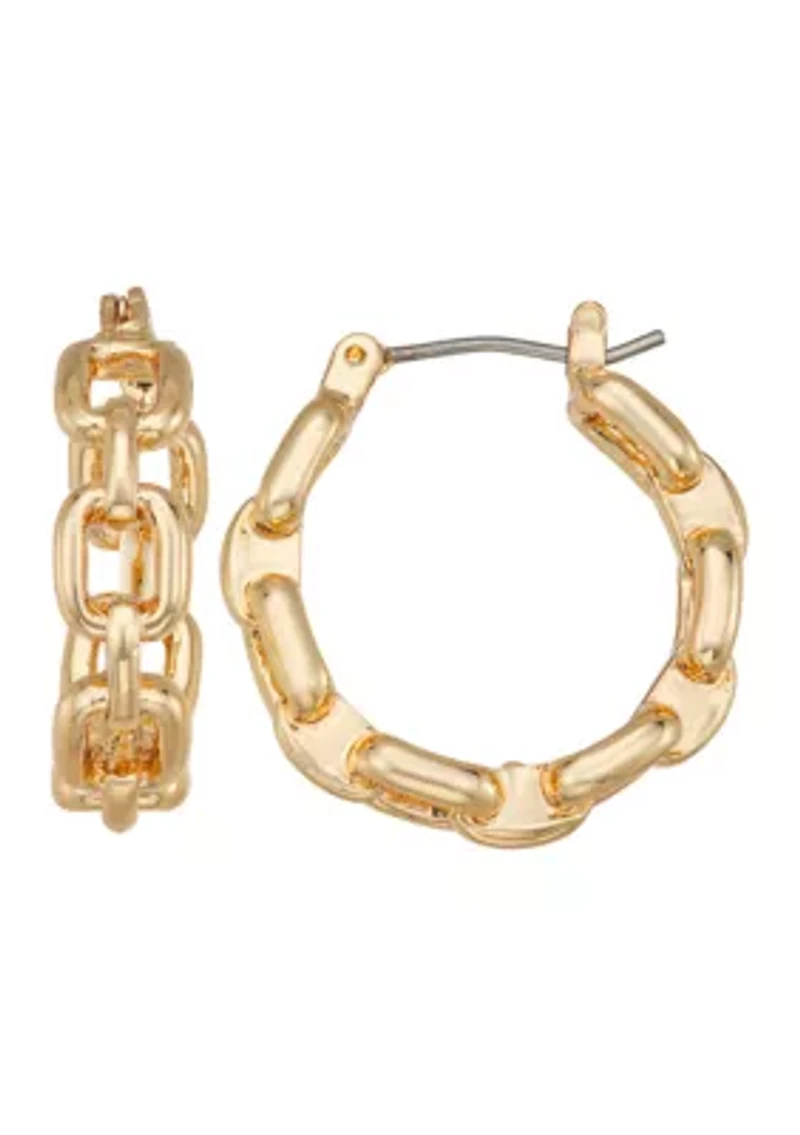 Linked Gold Tone Hoop Earrings