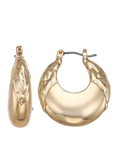  Women's Gold Tone 24 MM Gold Texture Hoop Earrings 