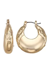 Women's Gold Tone 24 MM Gold Texture Hoop Earrings 