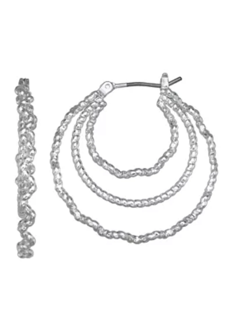  Triple Hoop Silver Tone Earrings