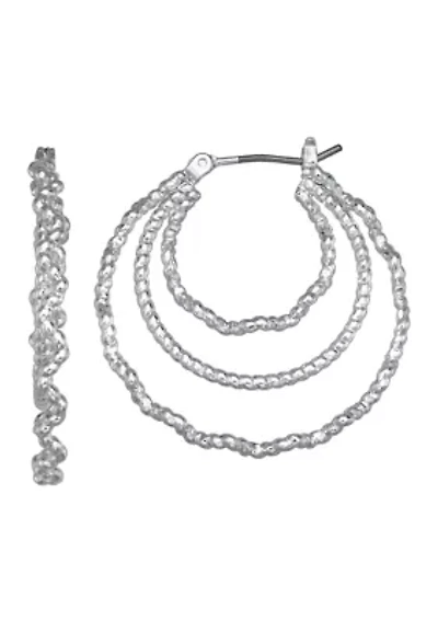  Triple Hoop Silver Tone Earrings