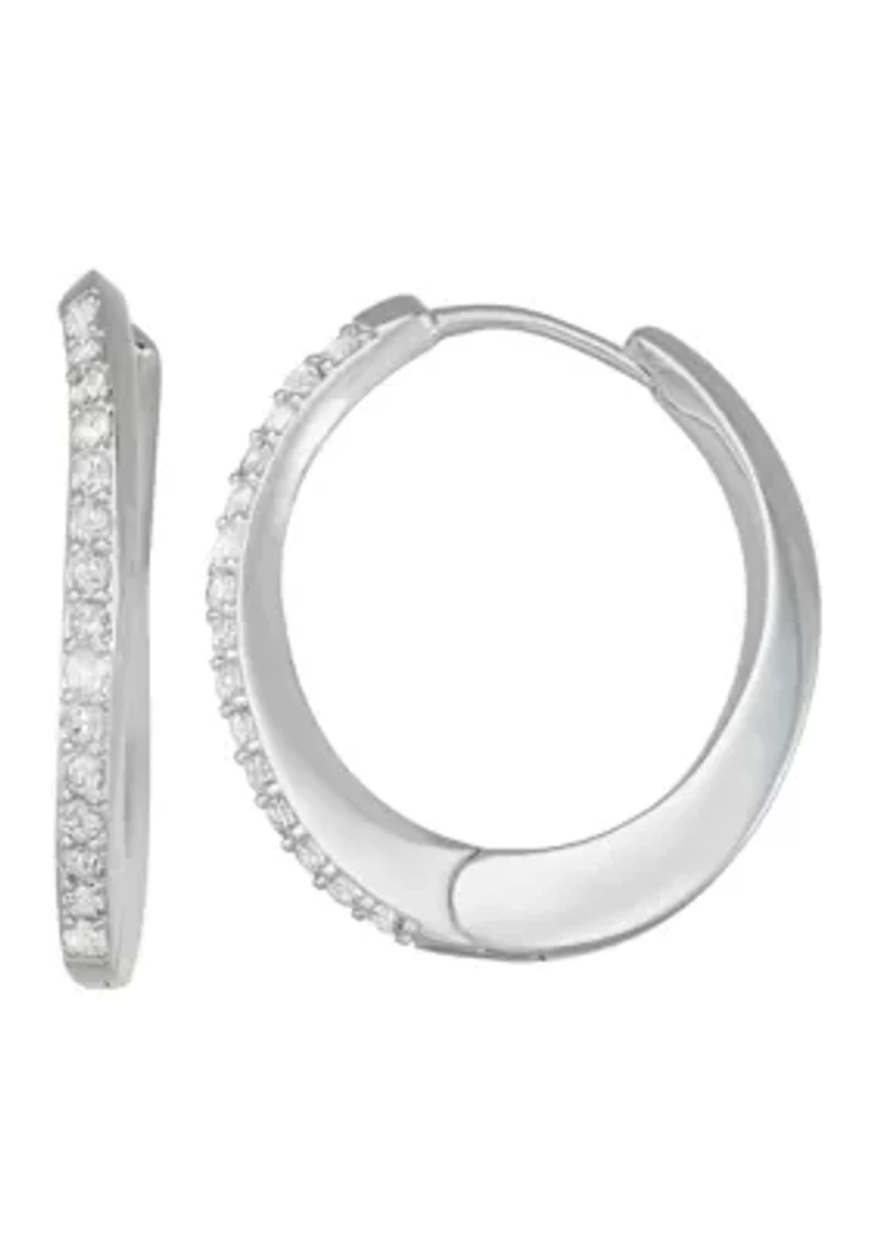 Silver Tone Crystal 31mm Hoop Earrings