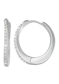 Silver Tone Crystal 31mm Hoop Earrings