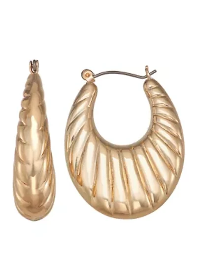  Ridge Oval Gold Tone Hoop Earrings