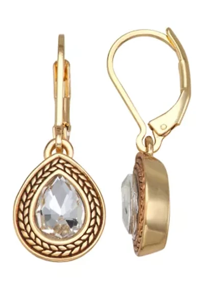 Gold Tone Crystal Teardrop Earrings