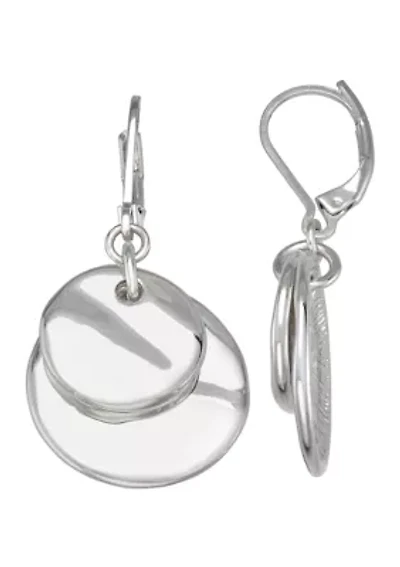 Two Disc Silver Tone Drop Earrings