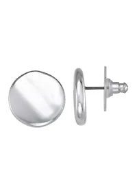 Button Stud Silver Tone Earrings