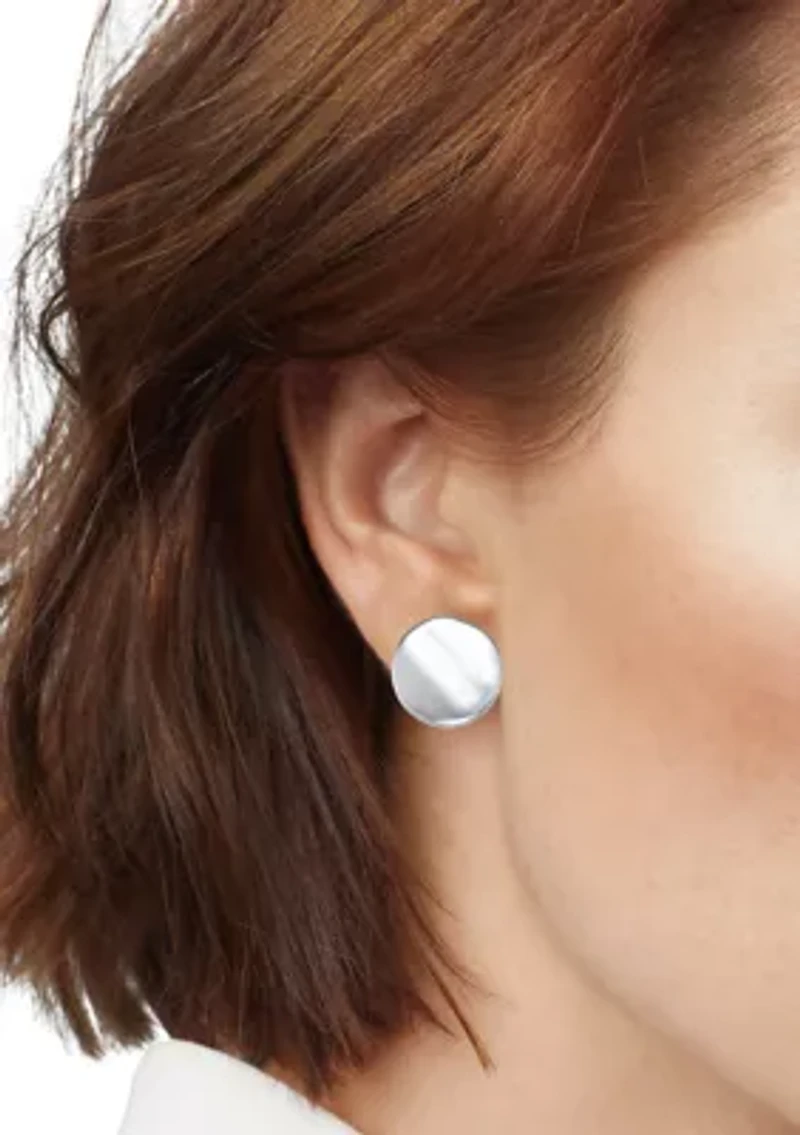Button Stud Silver Tone Earrings