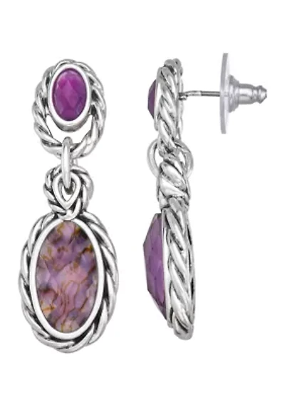 Purple Stone Double Drop Earrings