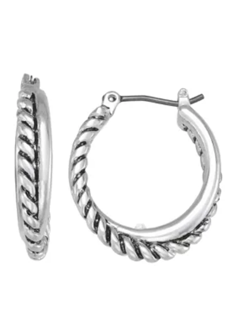 Rope Twist Silver-Tone Hoop Earrings