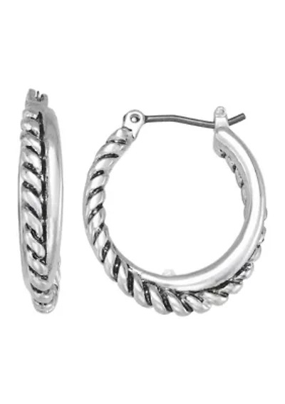 Rope Twist Silver-Tone Hoop Earrings