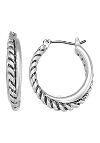 Rope Twist Silver-Tone Hoop Earrings