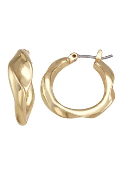 Water Wave Gold Tone Hoop Earrings
