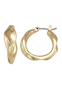 Water Wave Gold Tone Hoop Earrings