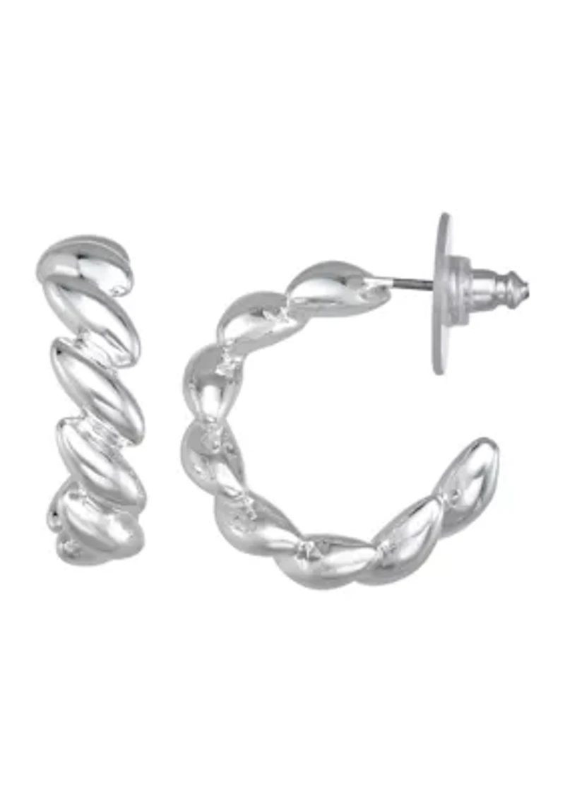 C Hoop Silver Tone Earrings