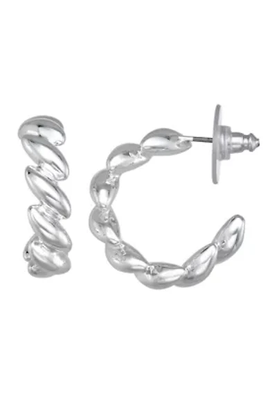 C Hoop Silver Tone Earrings