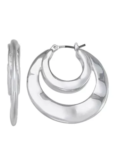 Double Hoop Silver Tone Earrings