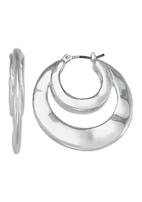 Double Hoop Silver Tone Earrings