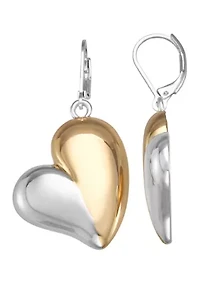 Puffy Heart Two Tone Drop Earrings