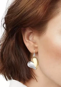Puffy Heart Two Tone Drop Earrings