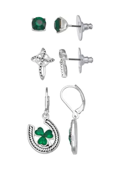 Green Lucky Shamrock Trio Earring Set