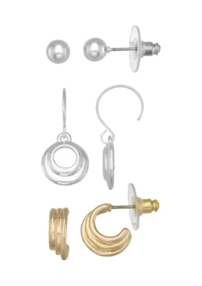 Two Tone Mixed Piece Trio Earrings