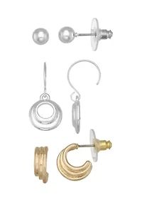 Two Tone Mixed Piece Trio Earrings