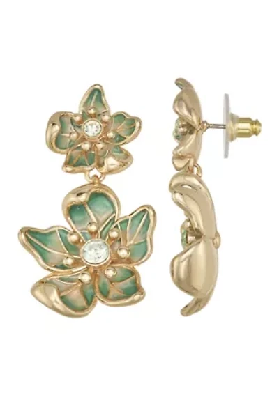 Silver Tone Pink Flower Key Drop Earrings