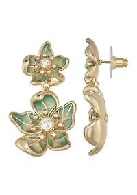 Silver Tone Pink Flower Key Drop Earrings