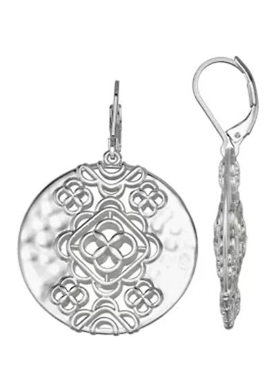 Silver Tone Coin Drop Earrings