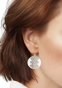 Silver Tone Coin Drop Earrings