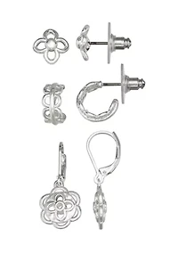  Coin Stud Trio Hoop Earring Set