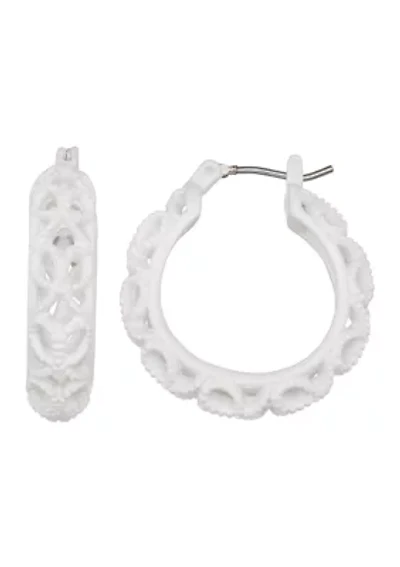 White Stencil Hoop Earrings 