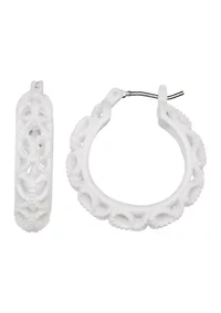 White Stencil Hoop Earrings 
