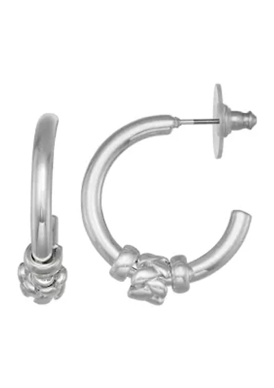 Silver Tone Charm C Hoop Earrings 