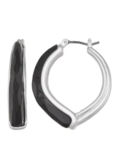Silver Tone Click Top Hoop Earrings