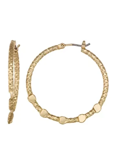 Beaded Gold Tone Hoop Earrings 