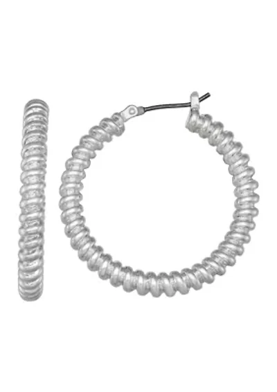 Ridge Silver Tone Hoop Earrings 