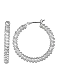 Ridge Silver Tone Hoop Earrings 