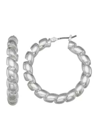 Spring Silver Tone Hoop Earrings 