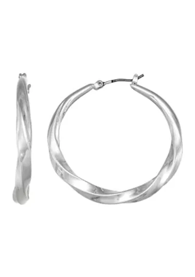 Twisted Silver Metal Hoop Earrings