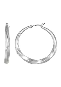 Twisted Silver Metal Hoop Earrings