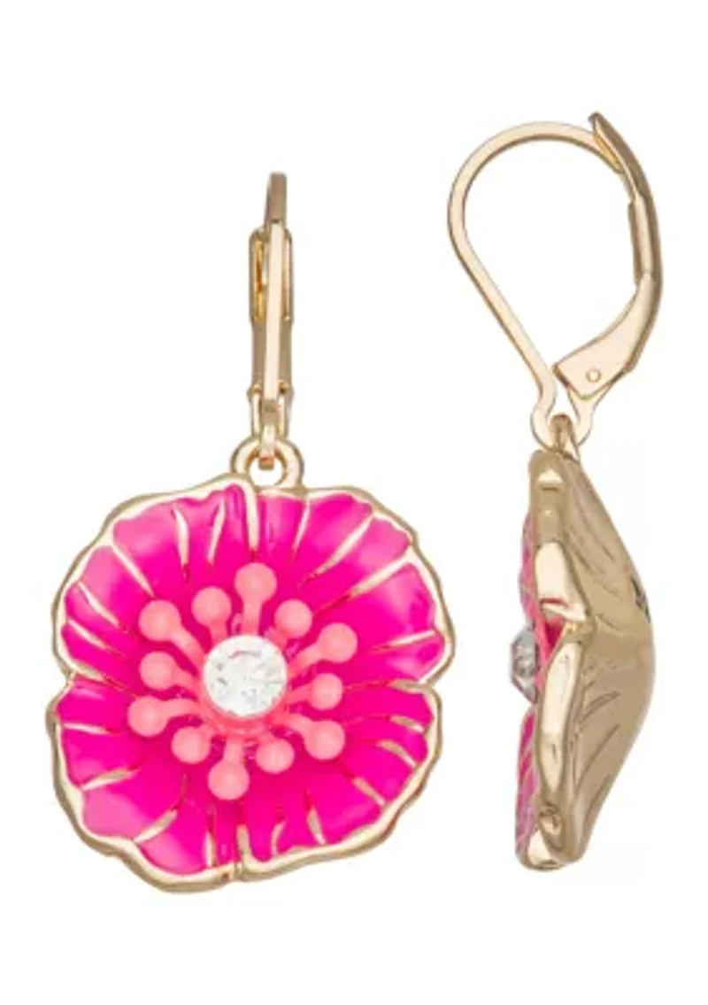 Pink Flower Drop Earrings