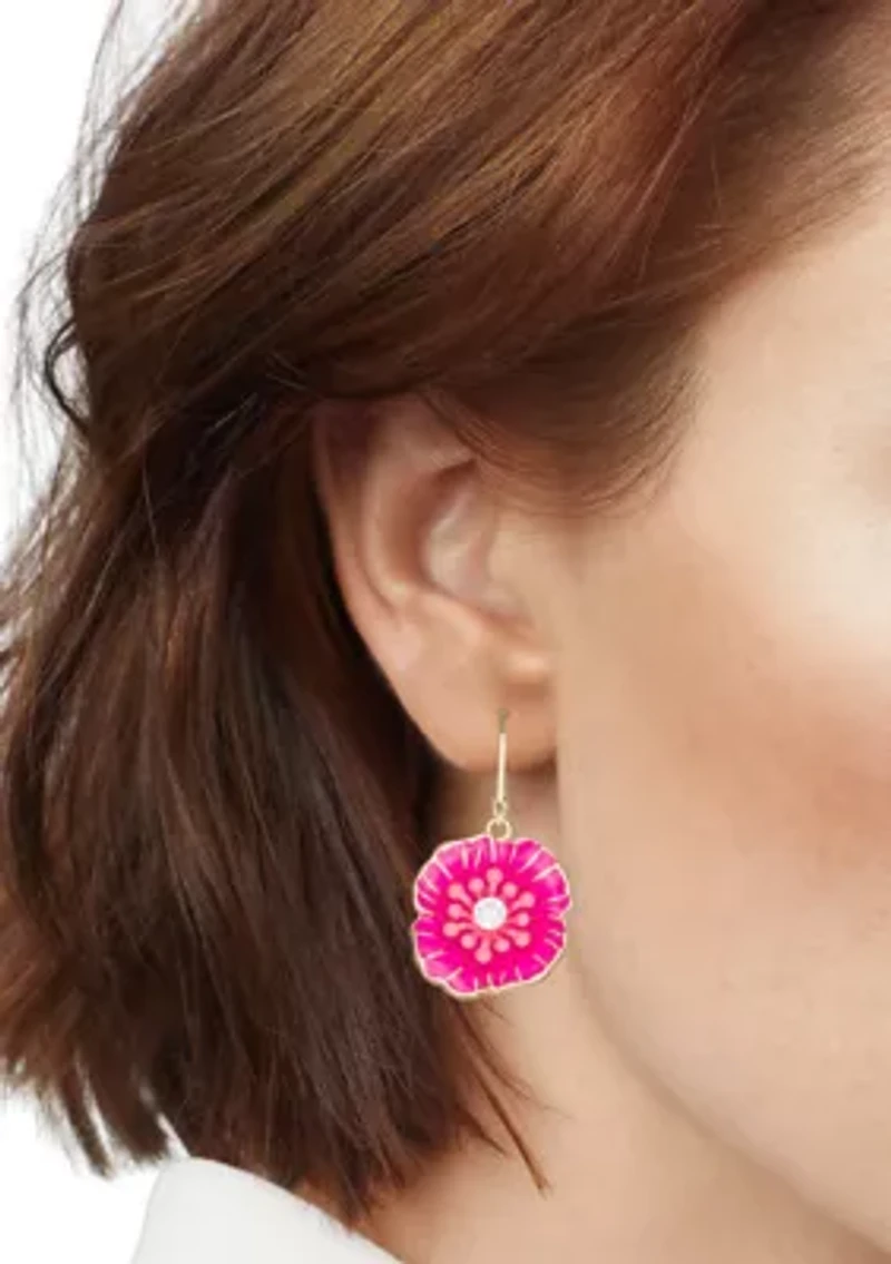 Pink Flower Drop Earrings